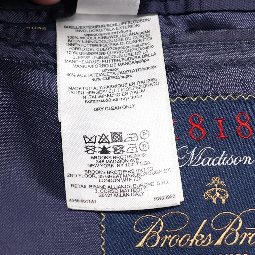 Brooks Brothers Madison 1818 Sport Suit Jacket 100% Wool Made in Italy 42L